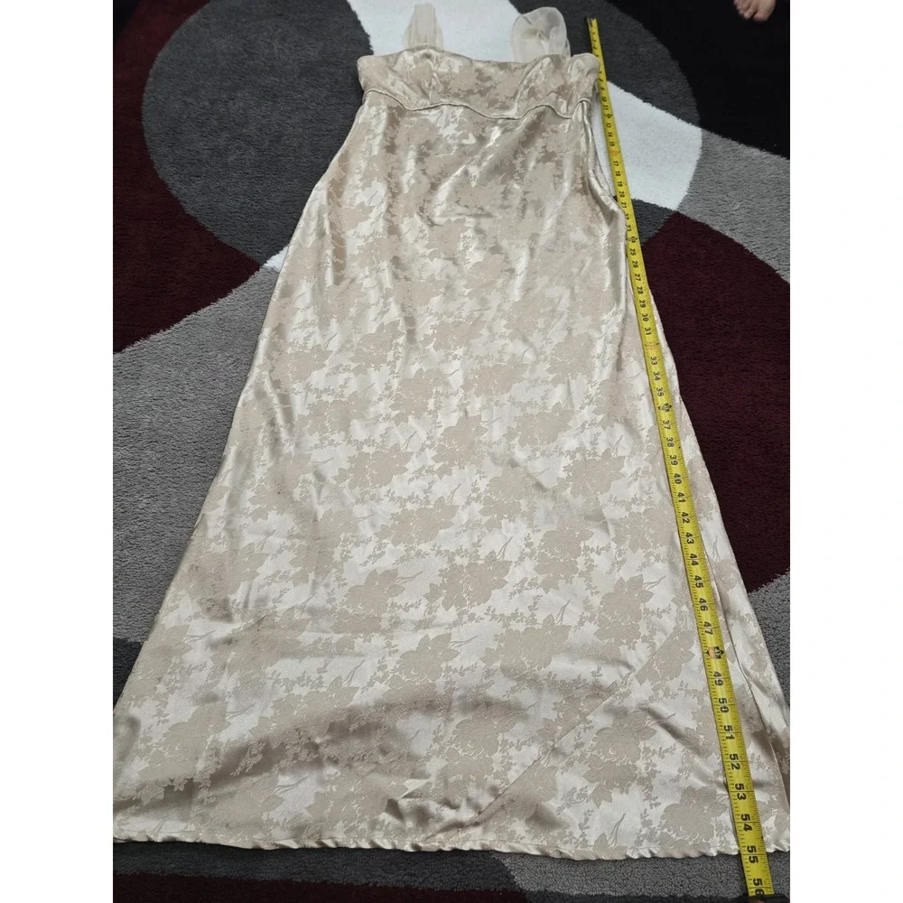 CDC Evening Dress Women Size 14 Champagne Floral Brocade Maxi Long Sleeveless